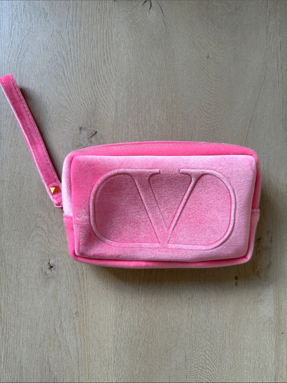 Valentino Cosmetics Pink Velvet Logo Wristlet Pouch
